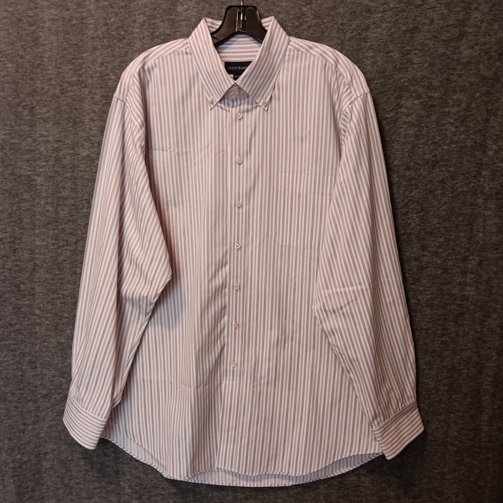 Scott Barber Dress Shirt Mens XL Purple Gold Striped Long Sleeve Button Down